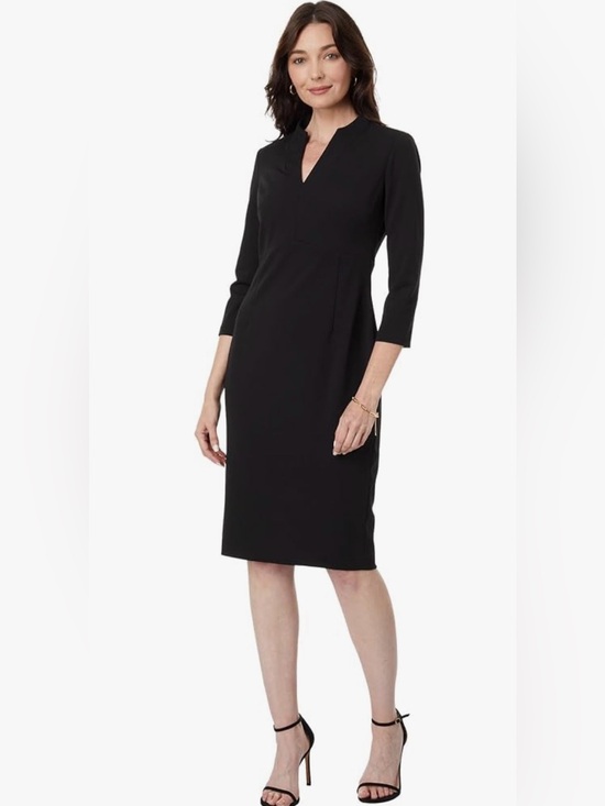 Calvin Klein Dresses & Skirts - Calvin Klein Black Knee Length Sheath Dress with Mandarin Collar Size 4 PETITE